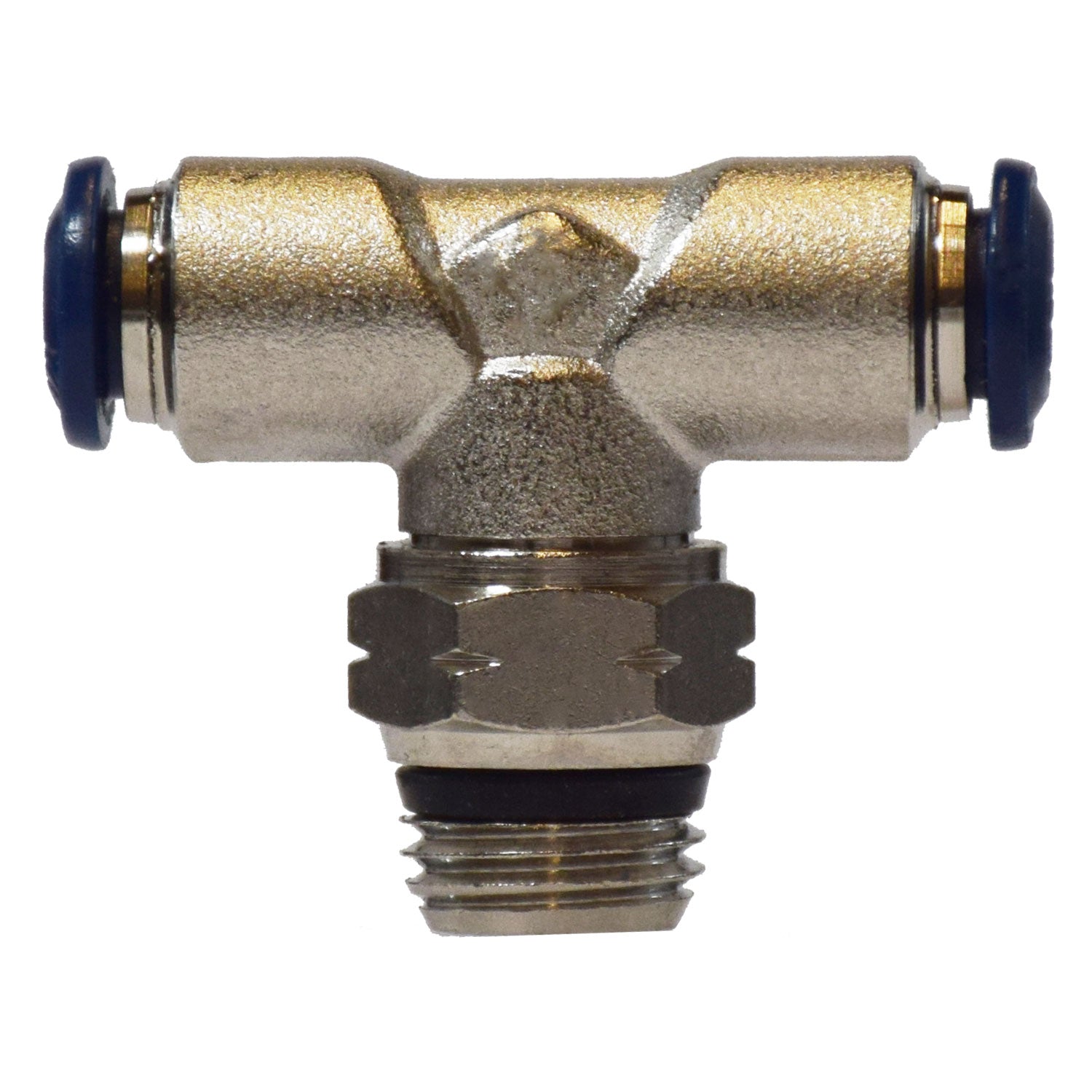 1/4 in. x 1/4 in. Push-In x Male NPT Swivel Branch Tee, Nickel-Plated