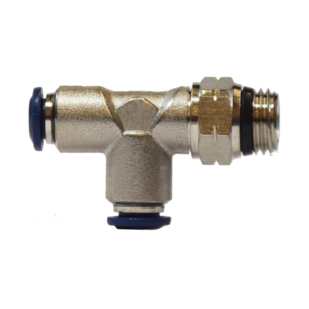 1/4 in. x 1/4 in. Push-In x Male NPT Swivel Run Tee, Nickel-Plated